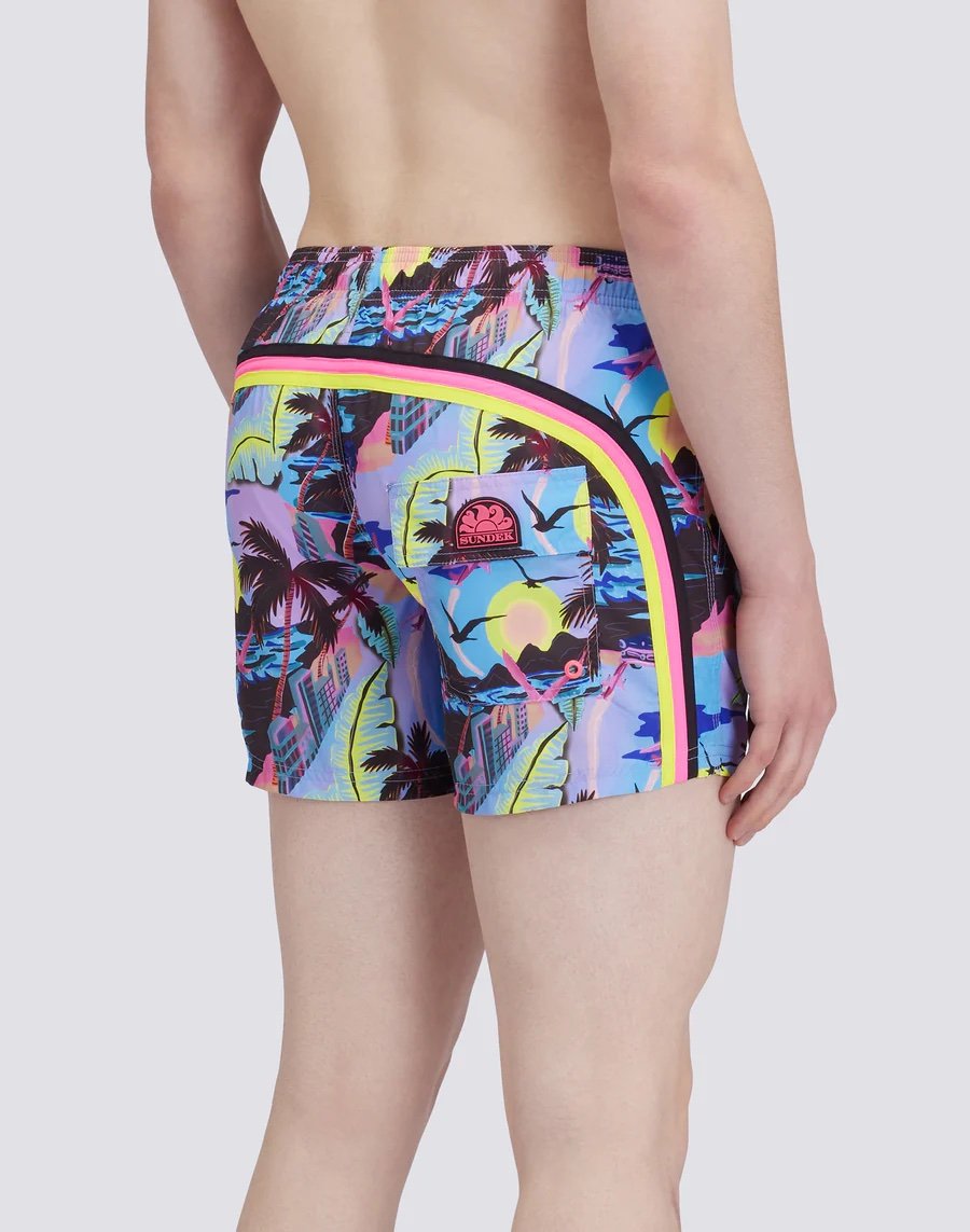SUNDEK COSTUME DA BAGNO CORTO VITA ELASTICATA CON STAMPA HAWAIIAN POP