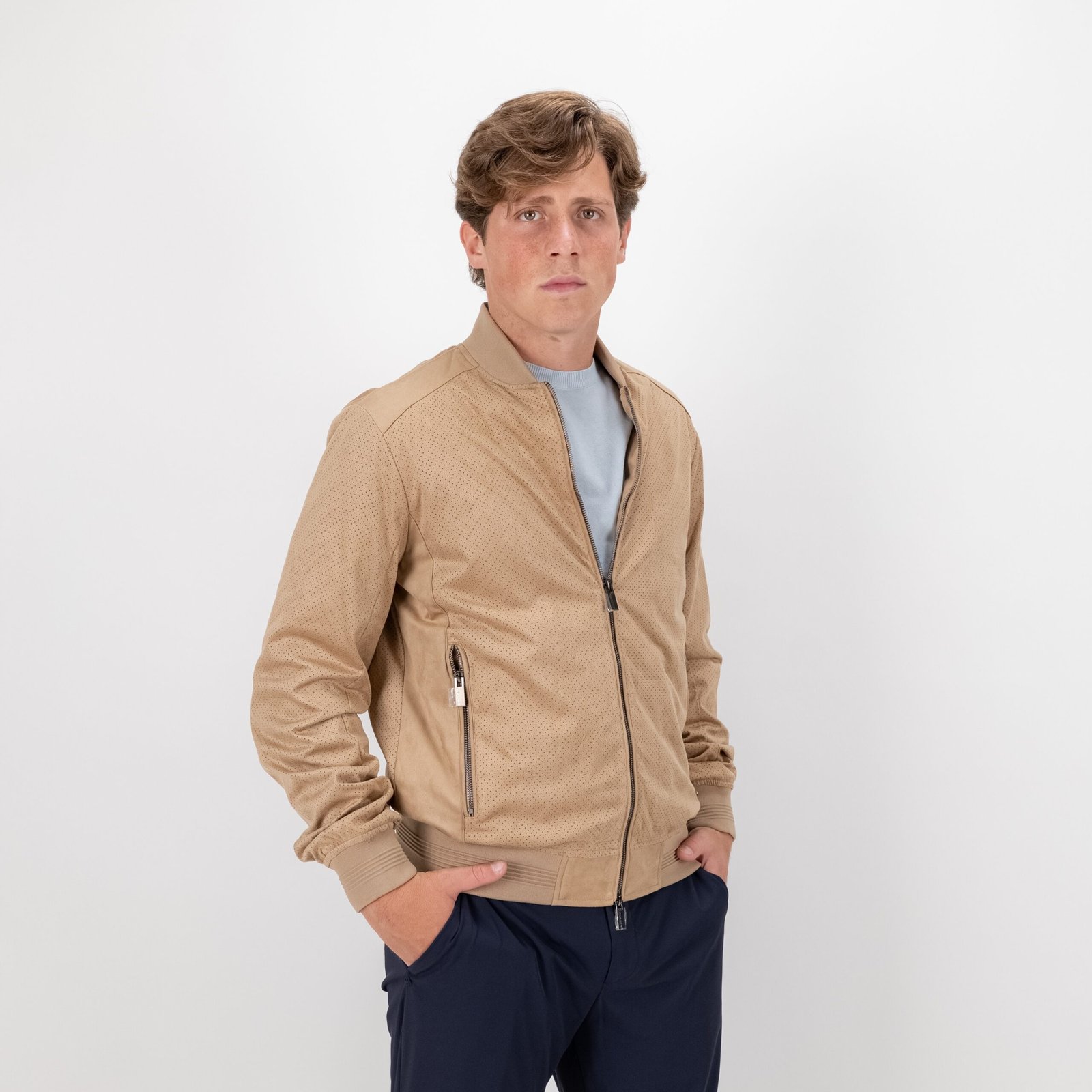 Bomber Mark Up effetto Scamosciato traforato