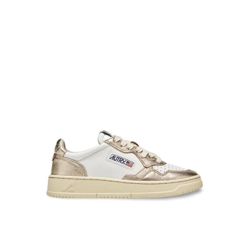 AUTRY SNEAKERS SNEAKERS MEDALIST LOW BICOLOR IN PELLE BIANCA E METALLIZZATA
