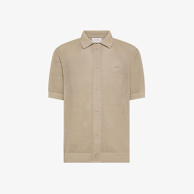 Camicia in maglia di cotone see-through grigio stone / navy blue