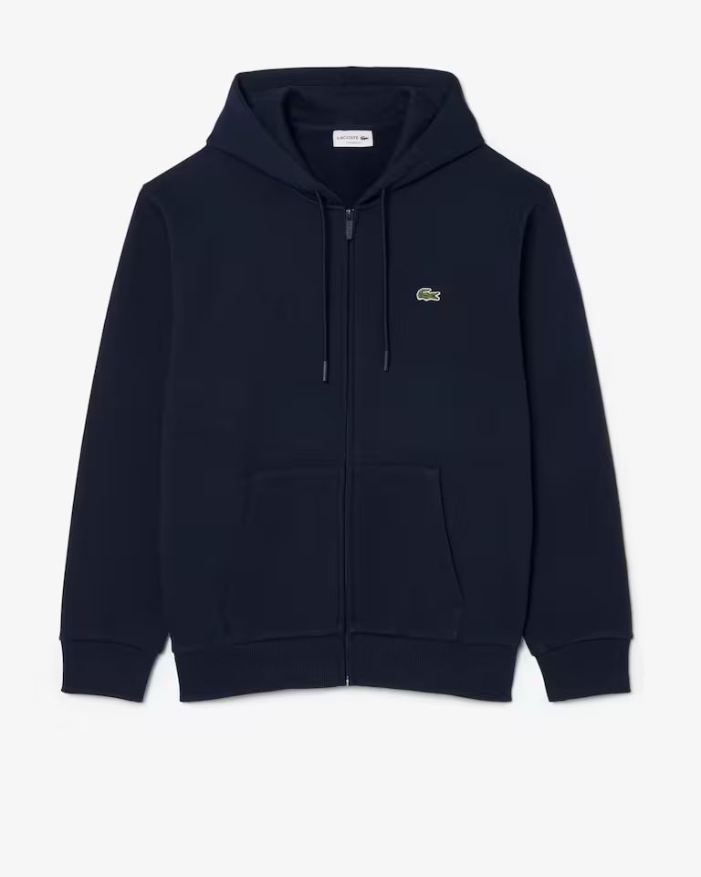 Felpa Lacoste blu con cappuccio tessuto felpato