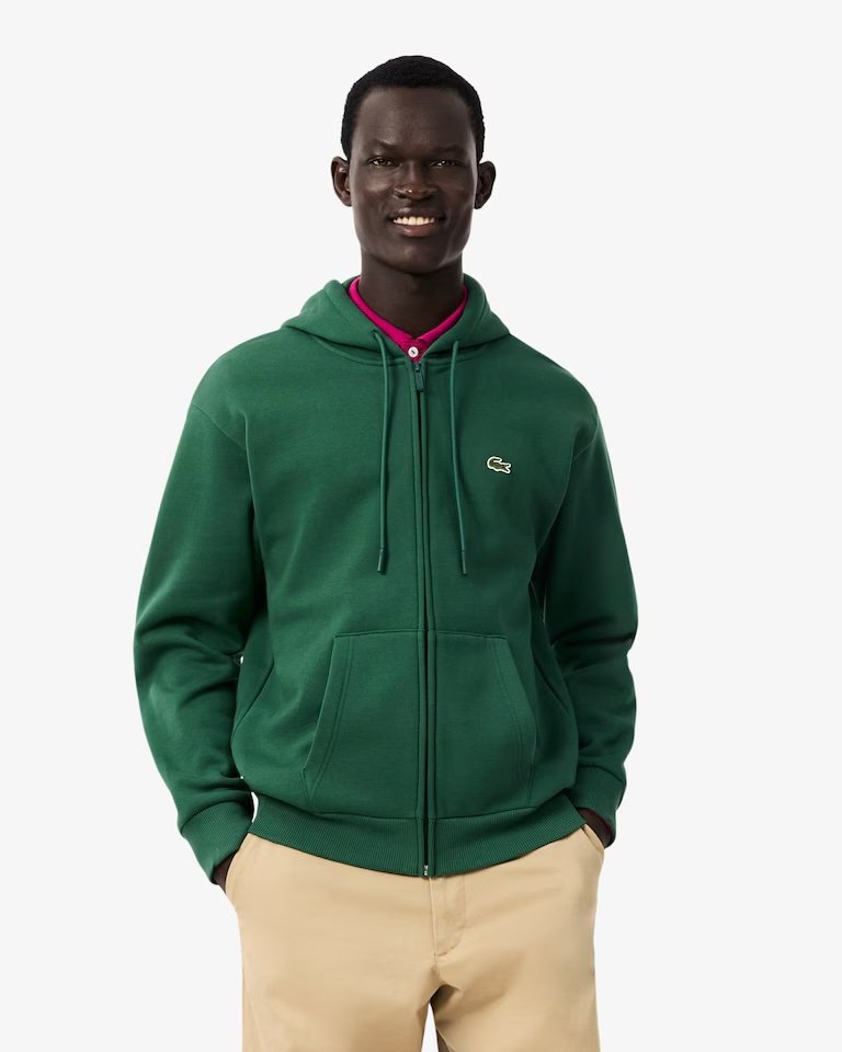 Felpa Lacoste verde con cappuccio tessuto felpato