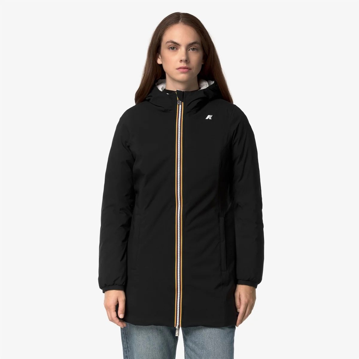 GIACCA K-WAY DENISE THERMO DOUBLE BLACK PURE-WHITE NATURAL